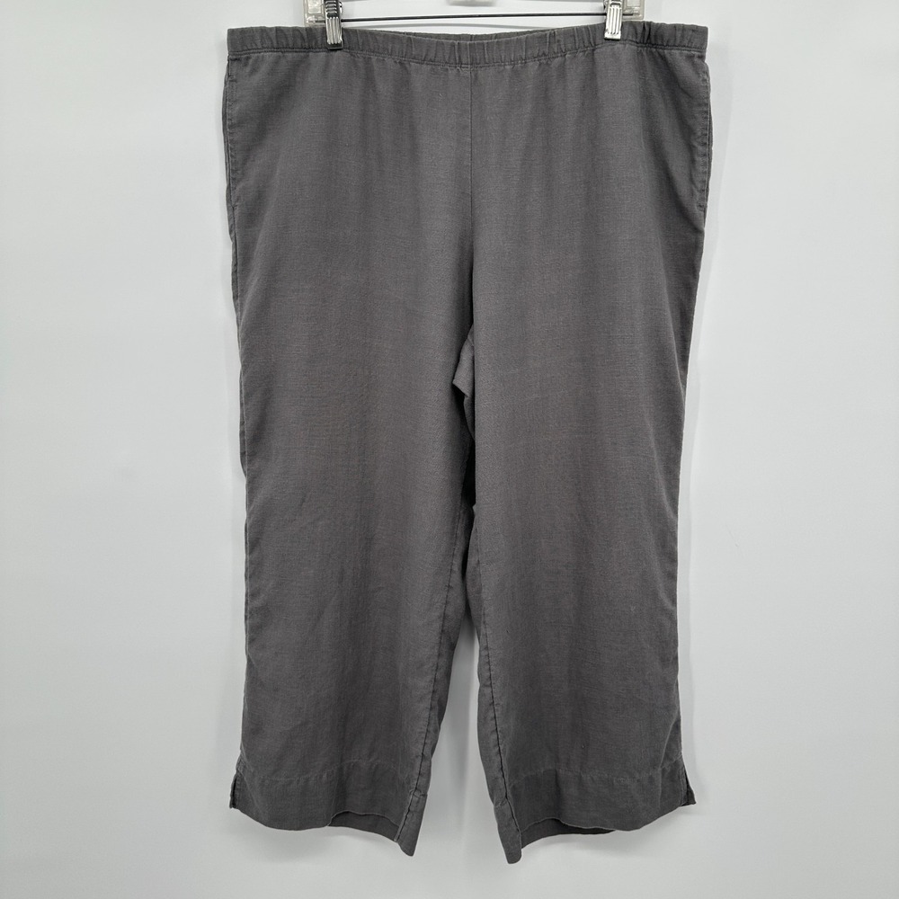 J Jill 100% Linen Wide Leg Crop Capri Pants XL Gray Quiet Luxury Minimalist Core - Picture 9 of 9